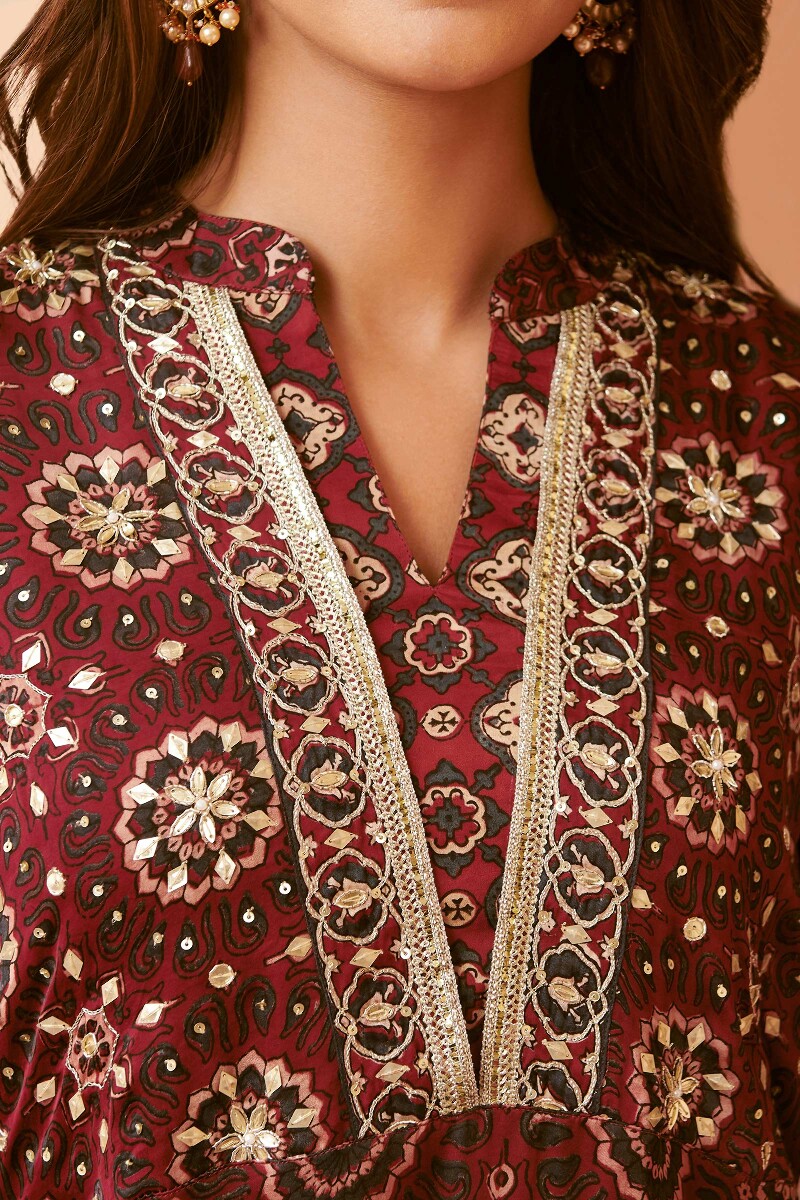 Ajrak Hand Block-Printed A-Line Modal Kurta