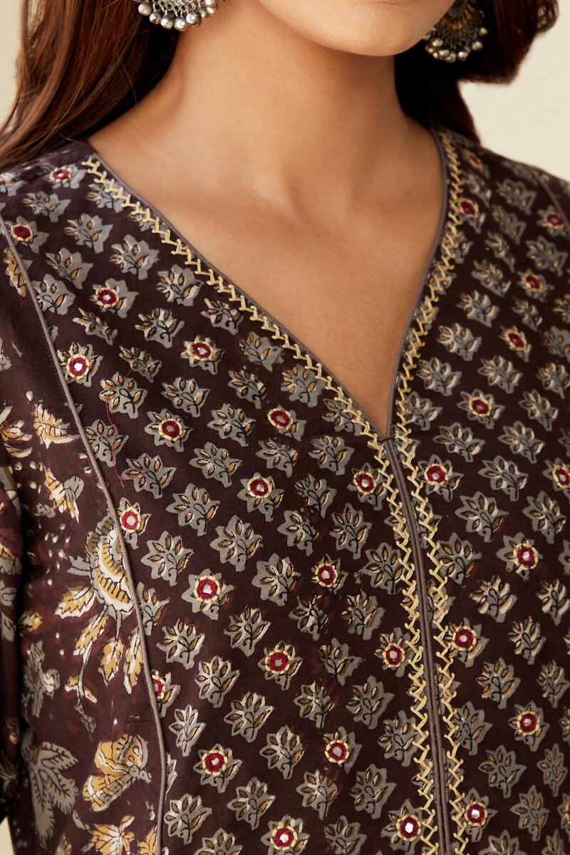Bagru Hand Block-Printed A-Line Cotton Kurta