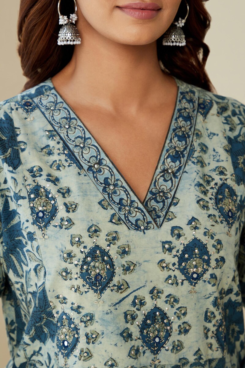 Akola Hand Block-Printed Straight Cotton Kurta