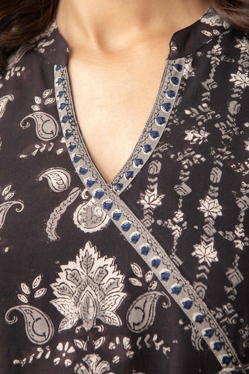 Bagru Hand Block-Printed Angrakha Cotton Kurta