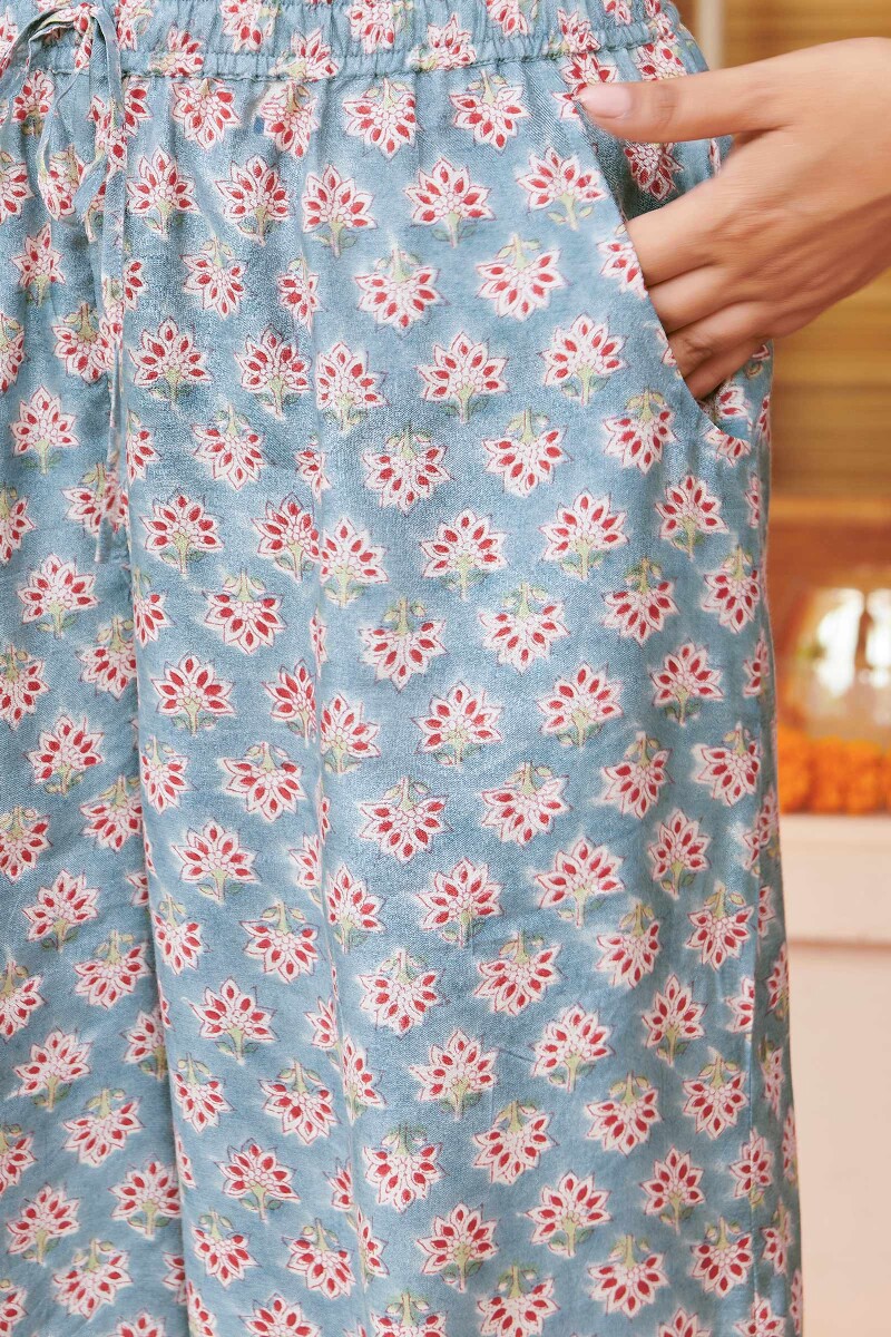 Blue Hand Block-Printed Modal Farsi