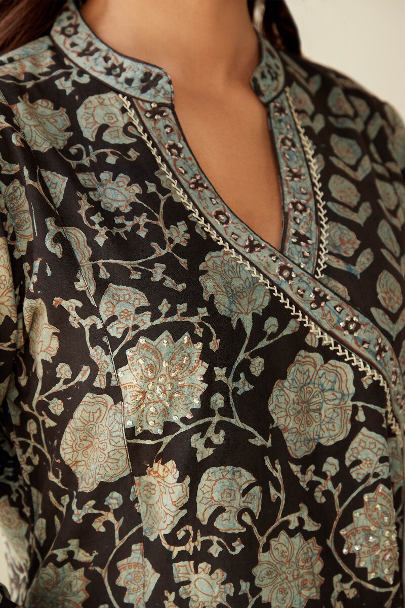 Akola Hand Block-Printed A-Line Cotton Kurta