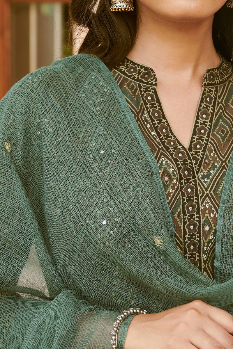 Green Handcrafted Kota Dupatta