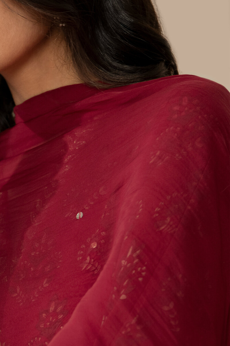 Red Handcrafted Organza Dupatta