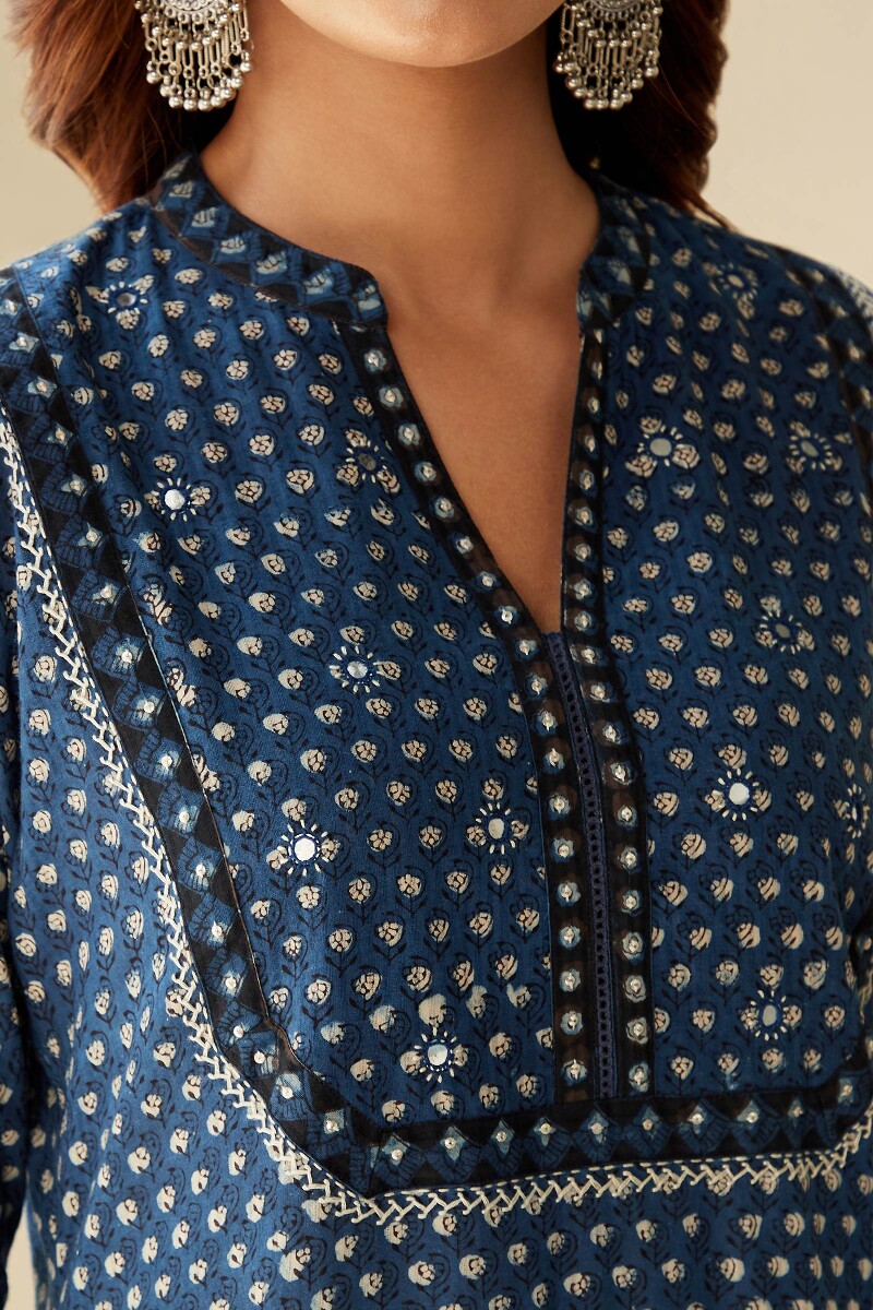 Bagru Hand Block-Printed Straight Cotton Dobby Kurta