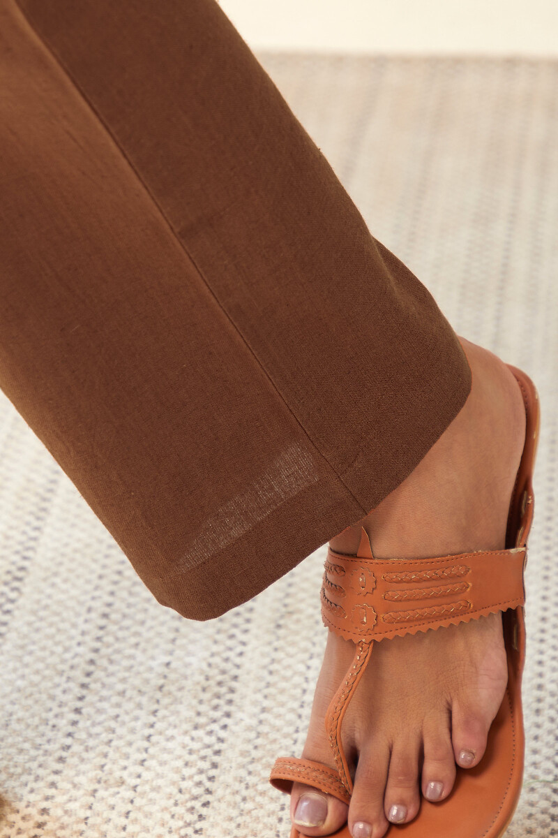 Rust Orange Handcrafted Cotton Flax Pants