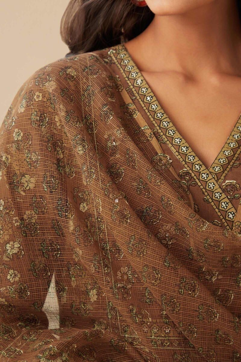 Brown Hand Printed Kota Dupatta