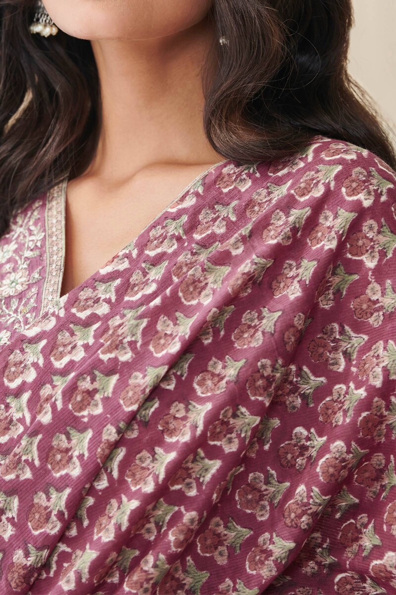 Maroon Hand Block-Printed Cotton Mul Dupatta