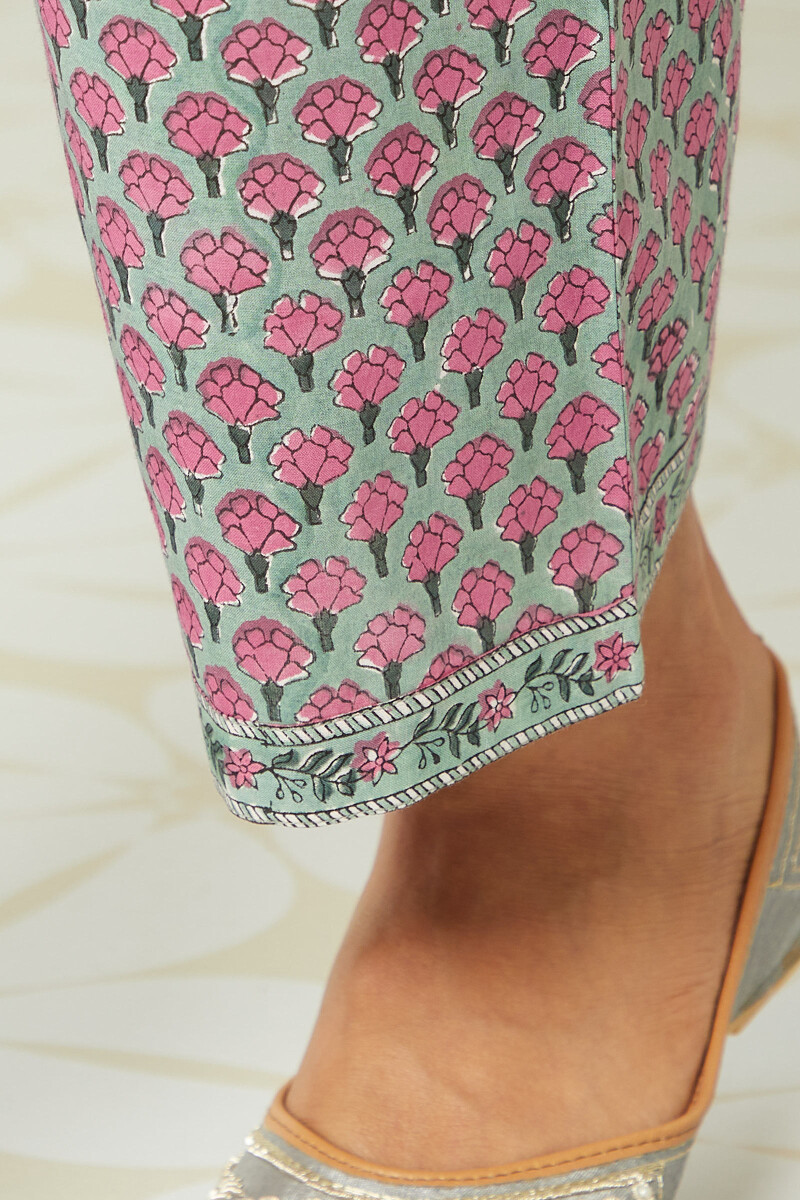 Green Hand Block-Printed Cotton Farsi