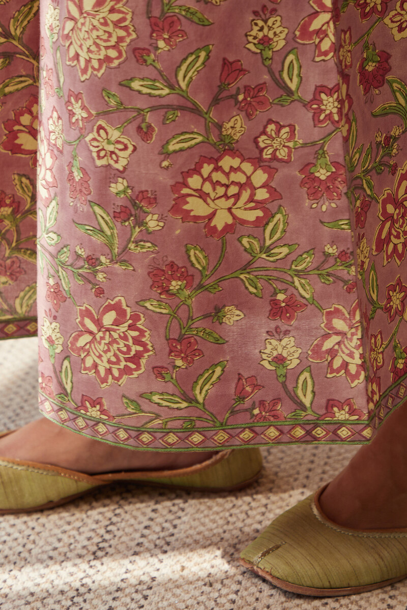 Purple Hand Block-Printed Cotton Palazzo