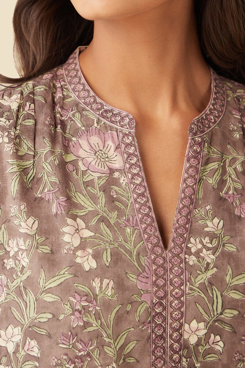 Brown Hand Block-Printed Cotton Top