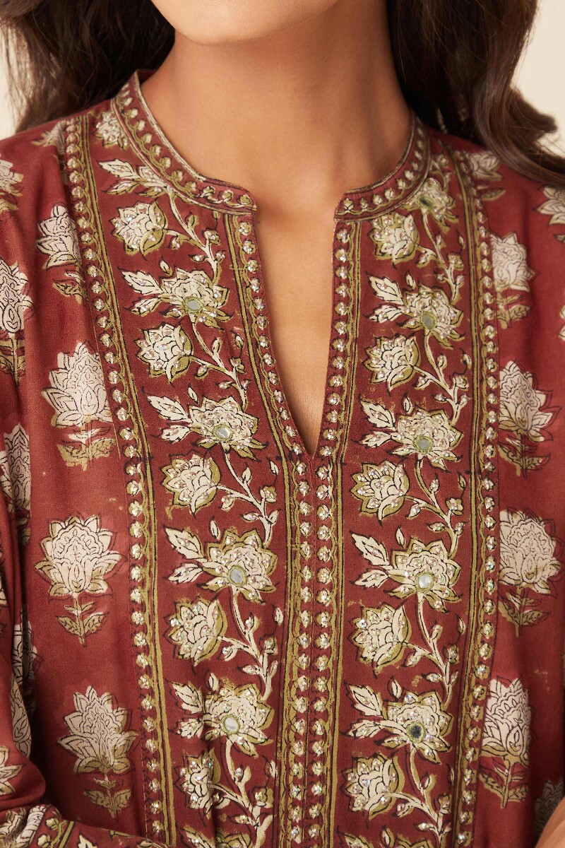 Bagru Hand Block-Printed Straight Cotton Kurta