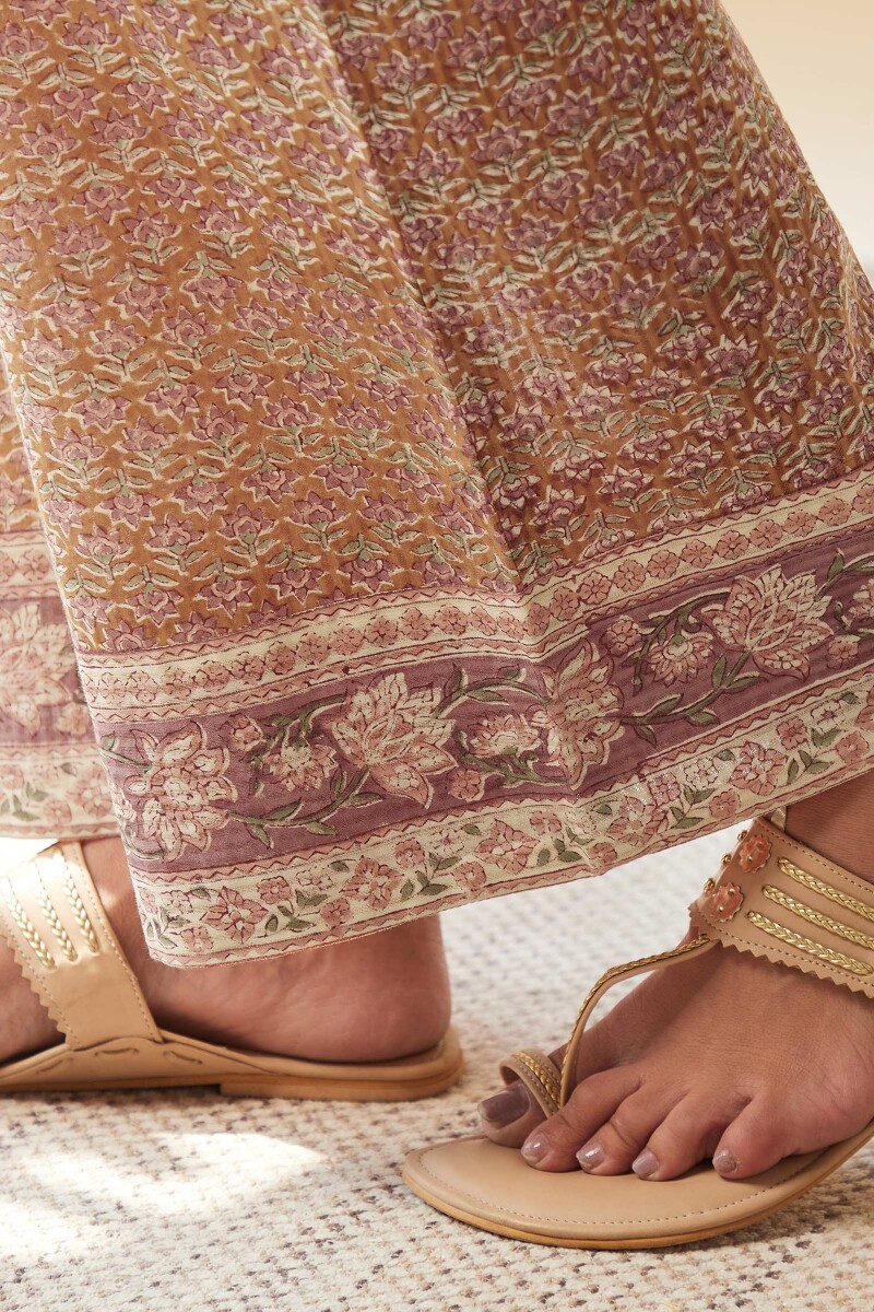 Brown Hand Block-Printed Cotton Dobby Farsi