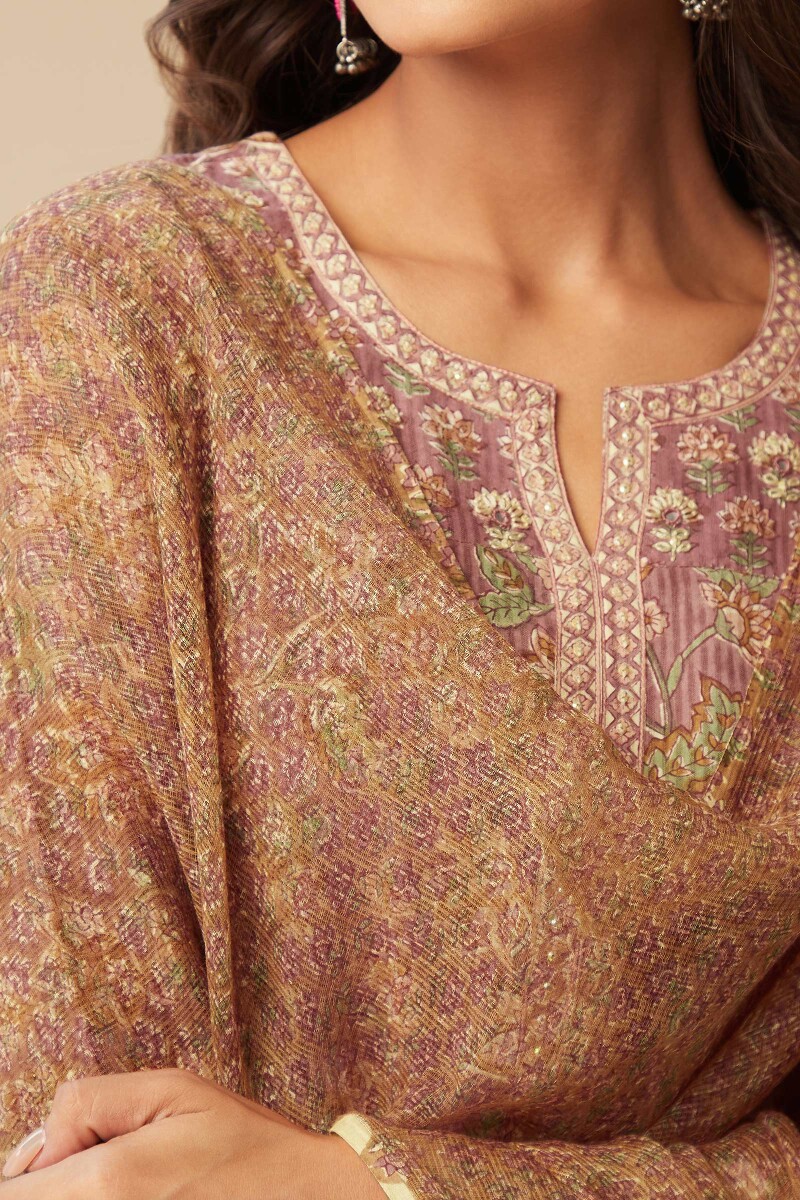 Brown Hand Block-Printed Kota Dupatta