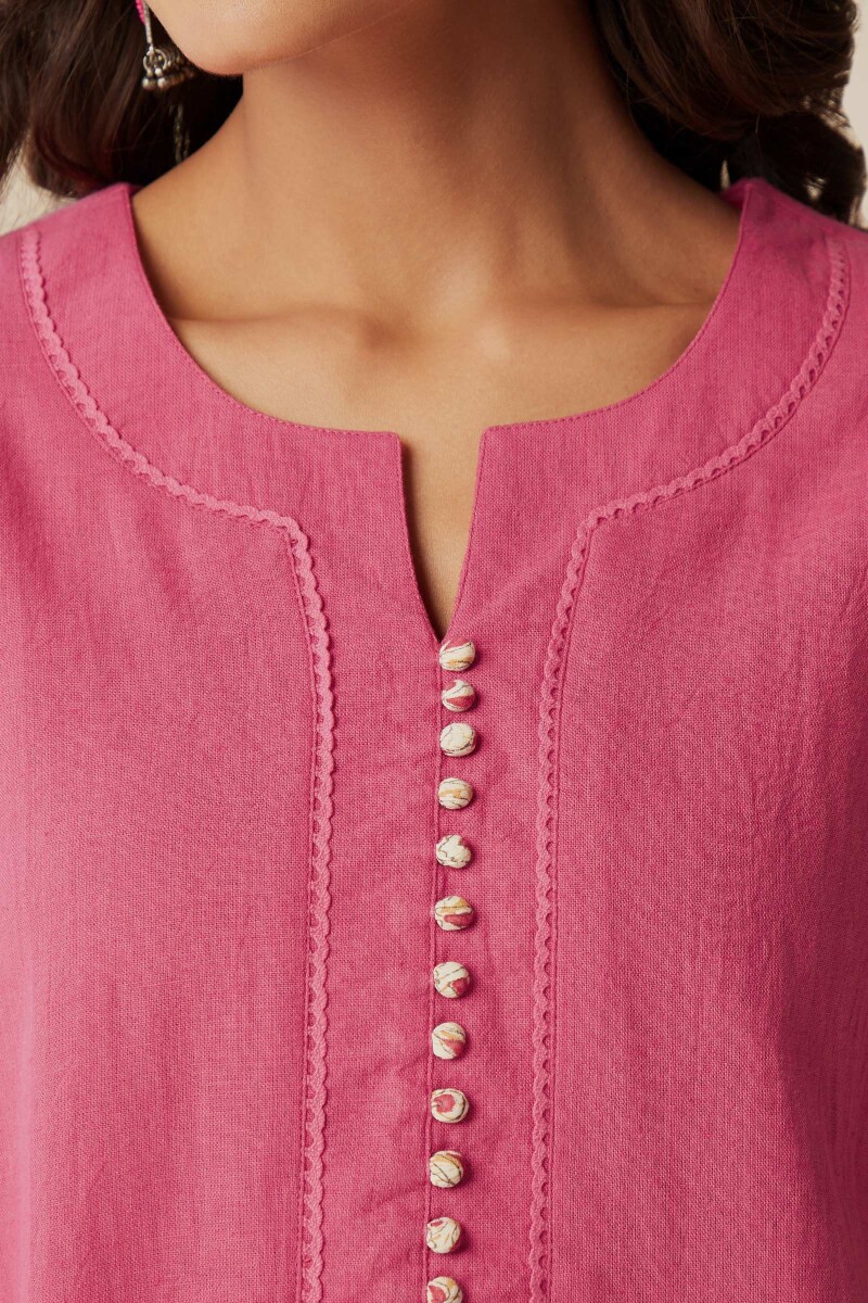 Rose Pink Handcrafted Straight Cotton Flax Kurta