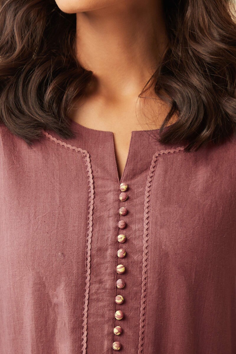Mauve Handcrafted Straight Cotton Flax Kurta