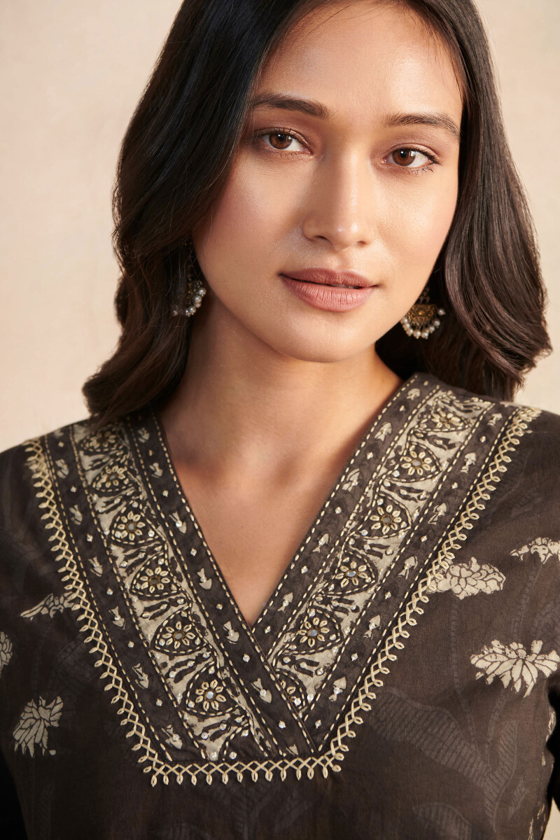 Akola Hand Block-Printed Straight Cotton Kurta