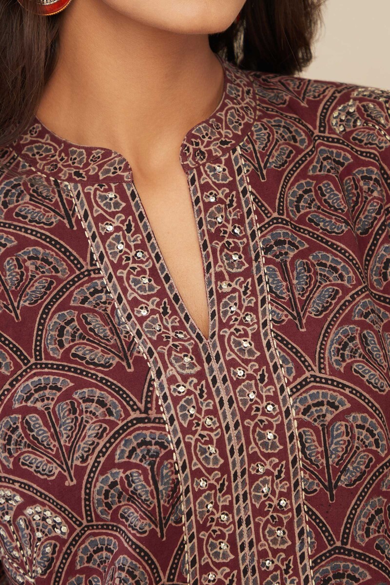Ajrak Hand Block-Printed Straight Cotton Kurta