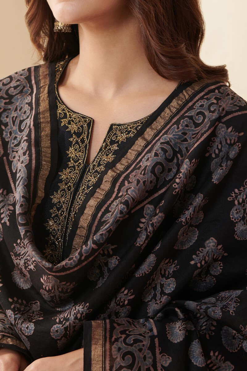 Ajrak Hand Block-Printed Chanderi Dupatta