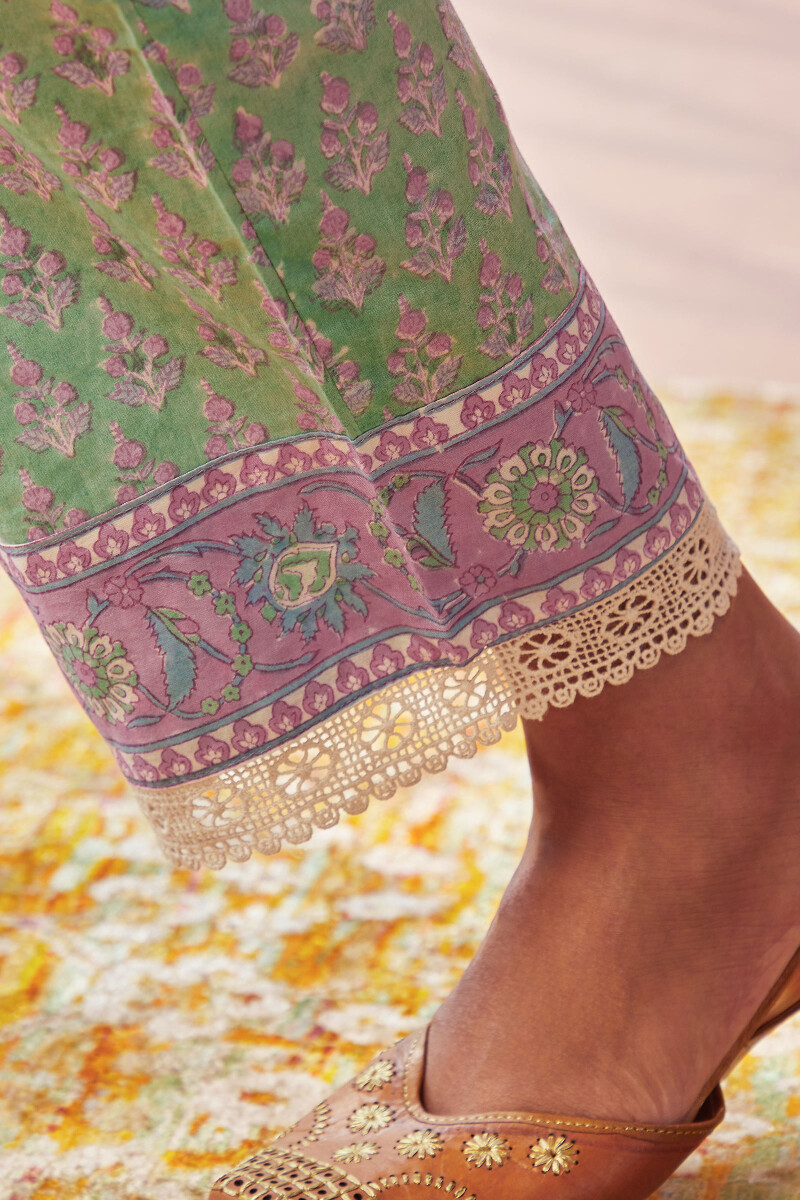 Green Hand Block-Printed Cotton Straight Farsi