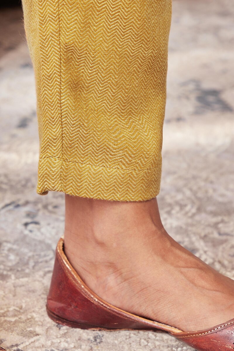 Yellow Handcrafted Faux Wool Narrow Pants