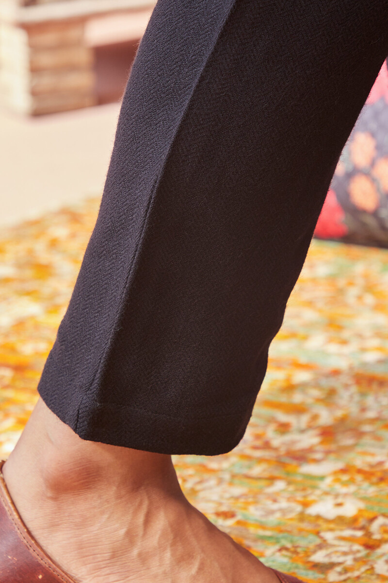 Black Handcrafted Faux Wool Narrow Pants