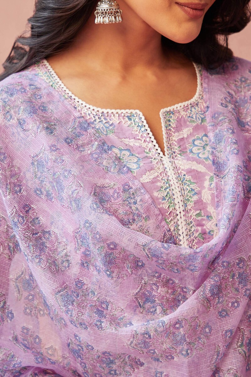 Purple Hand Block-Printed Kota Dupatta