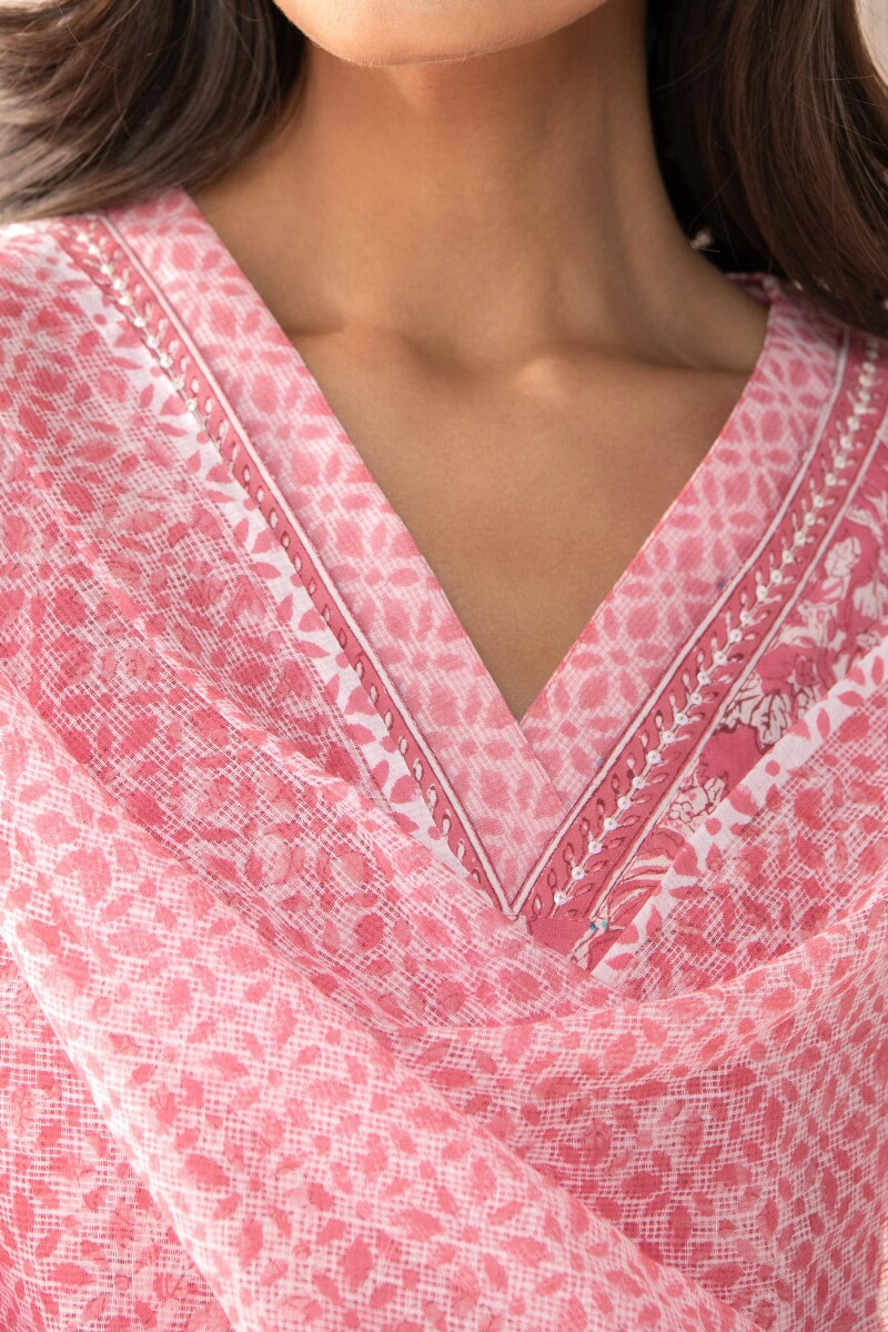 Pink Hand Block-Printed Kota Dupatta