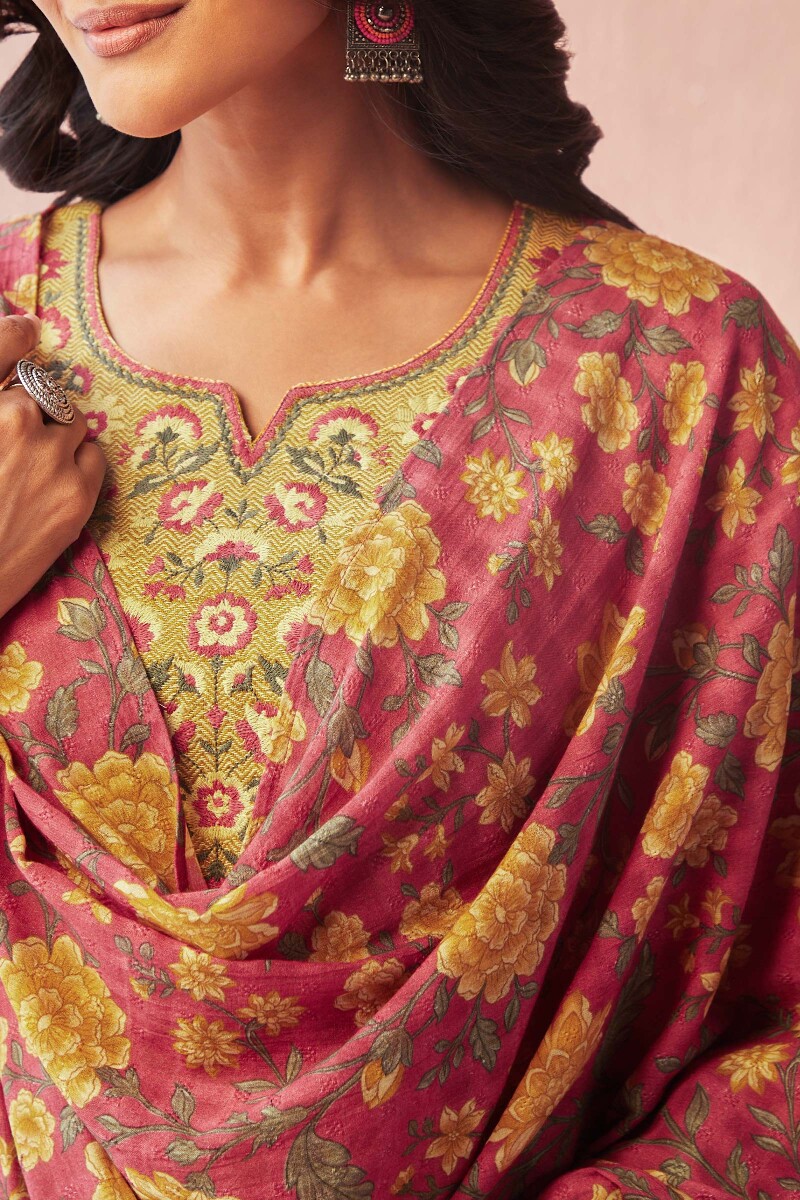 Pink Printed Cotton Dobby Dupatta