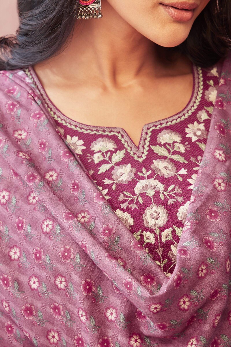 Pink Printed Cotton Dobby Dupatta