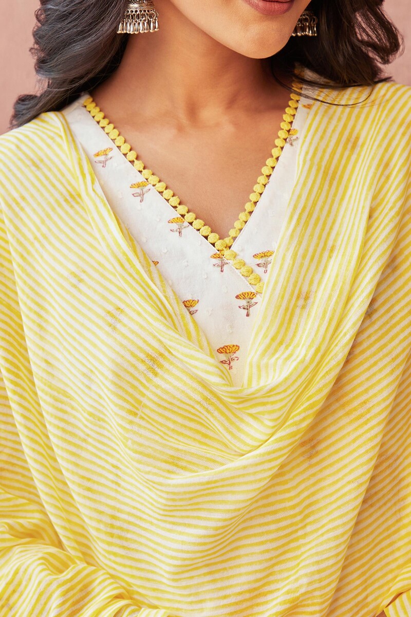 Yellow Hand Block-Printed Cotton Mul Dupatta