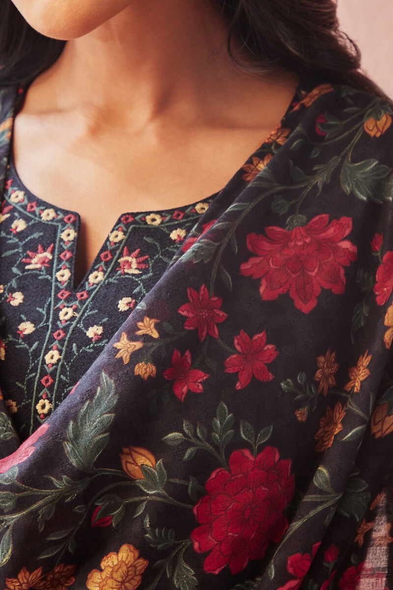 Black Printed Cotton Dobby Dupatta