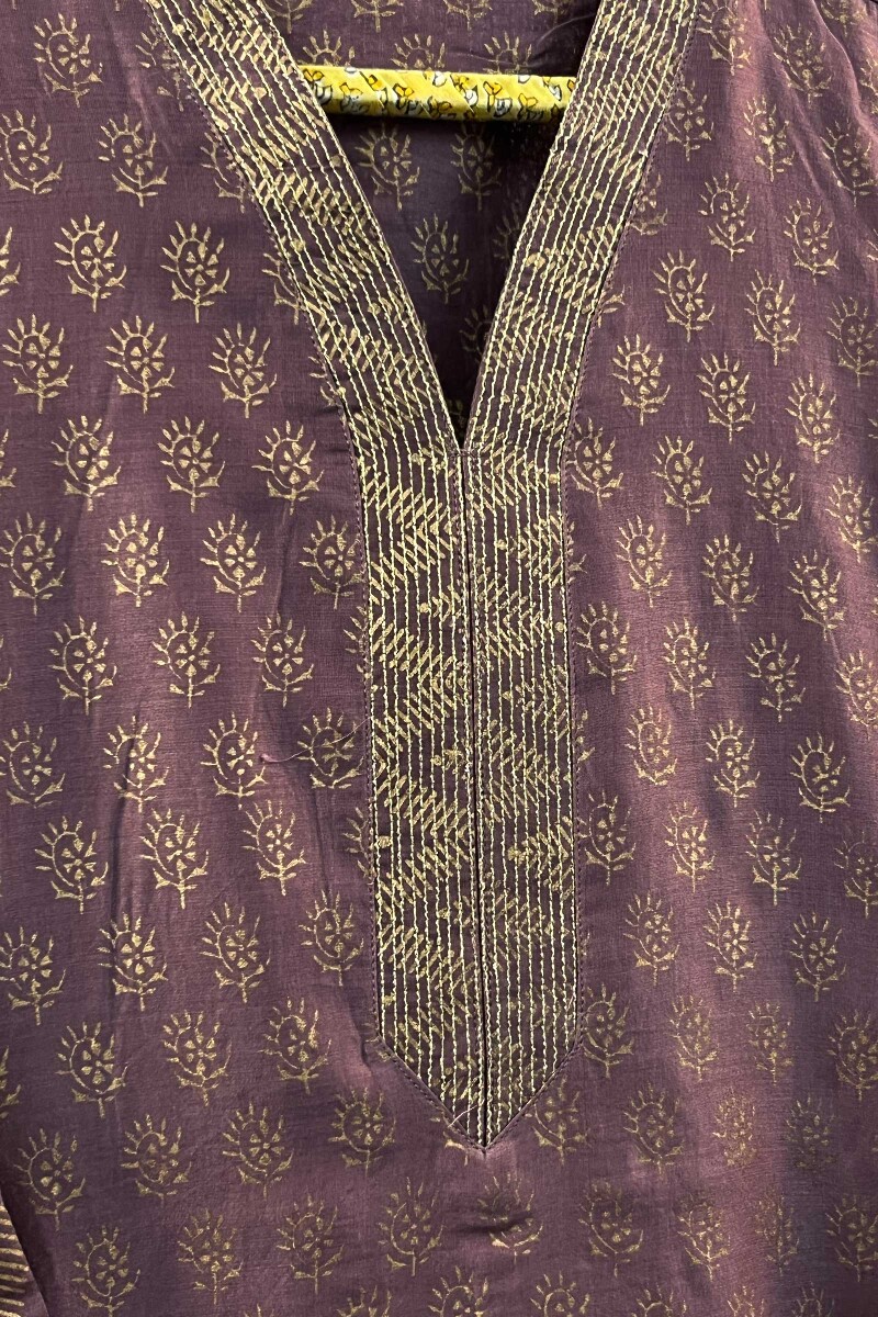 Purple Hand Block-Printed Chanderi Kurta