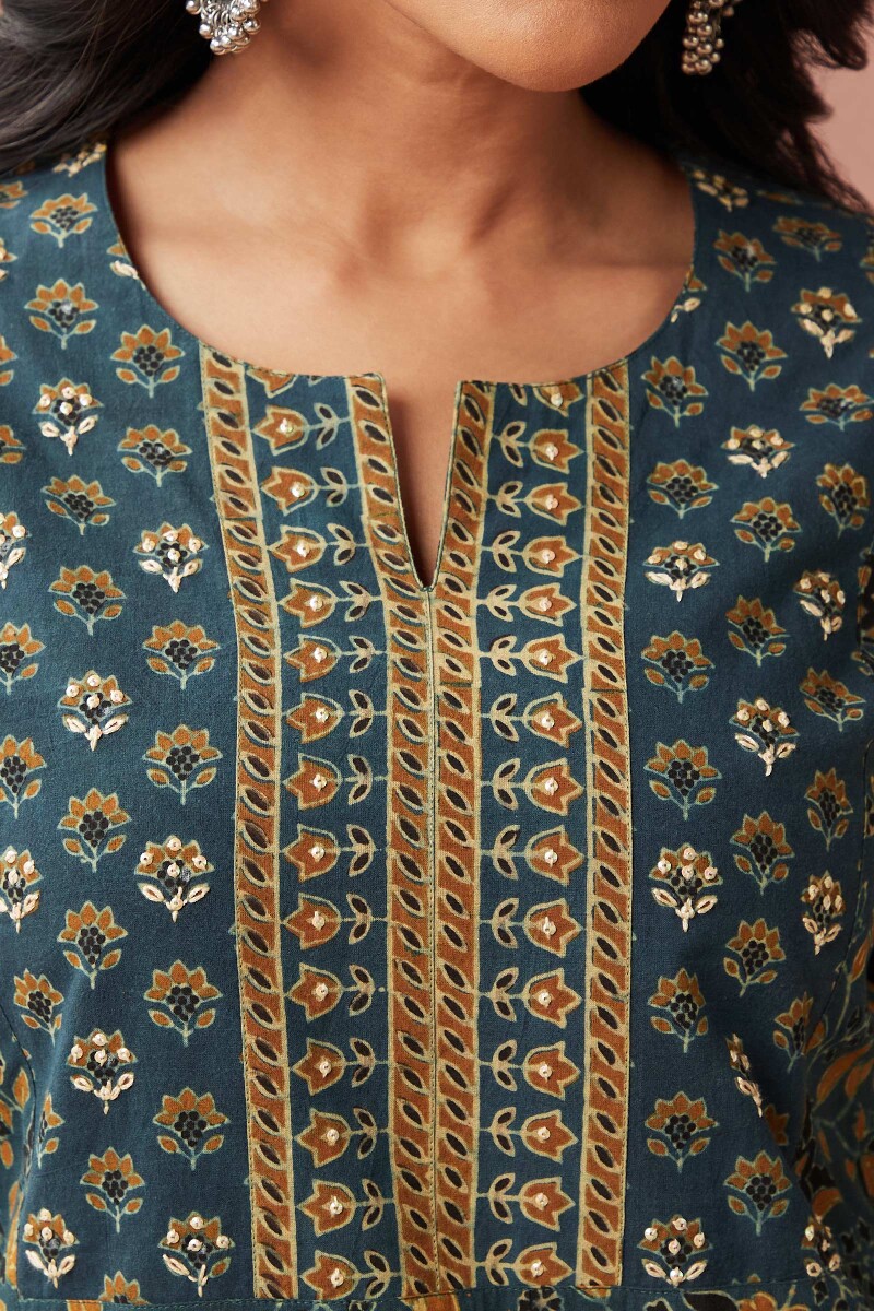 Ajrak Hand Block-Printed Straight Cotton Kurta
