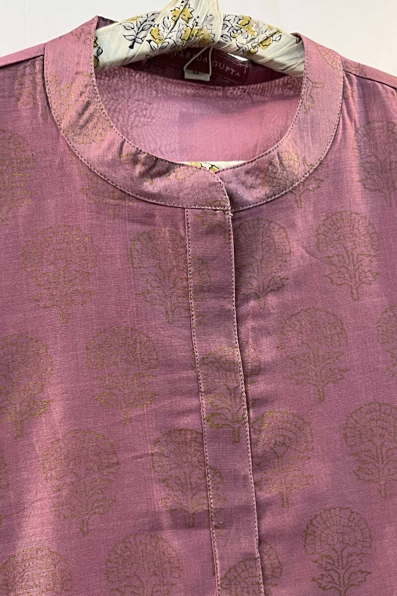 Pink Block Printed Handcrafted Straight Cotton Kurta