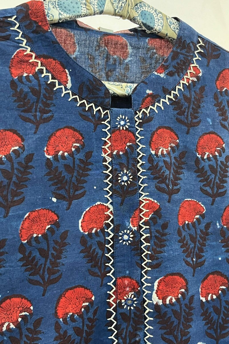 Indigo Block Printed Handcrafted Straight Cotton Kurta