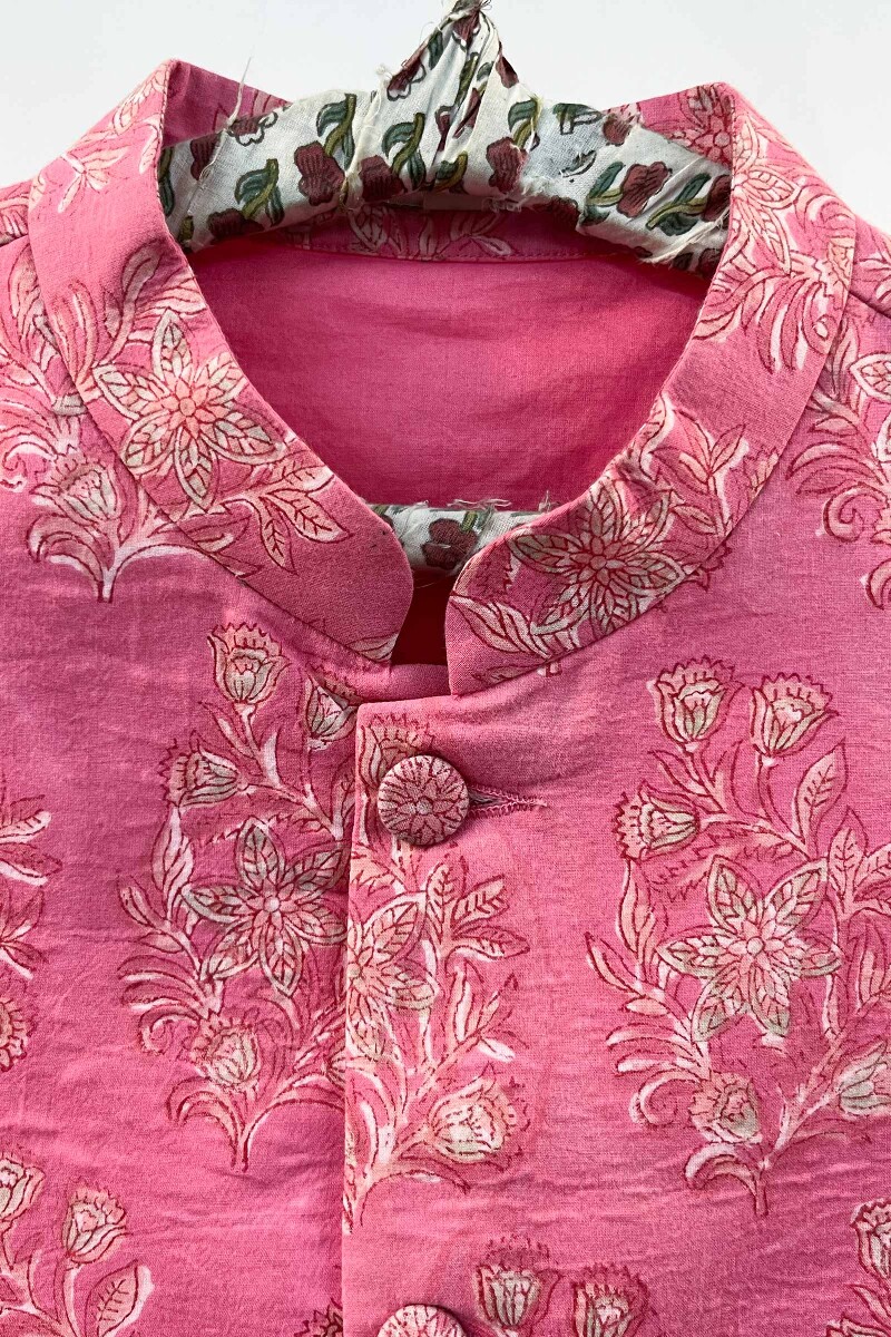 FG Specials: 1 of 1-Pink Block Printed Nehru Jacket- Size M