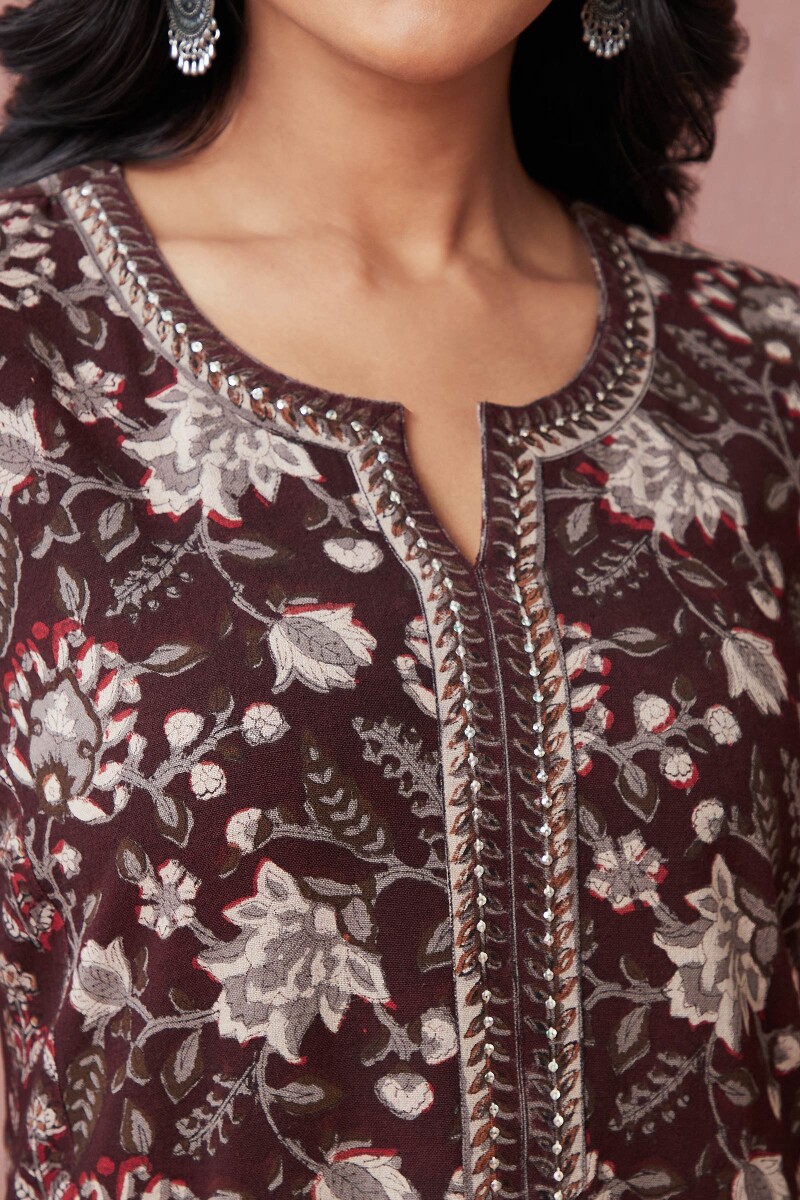 Bagru Hand Block-Printed Straight Cotton Flax Kurta
