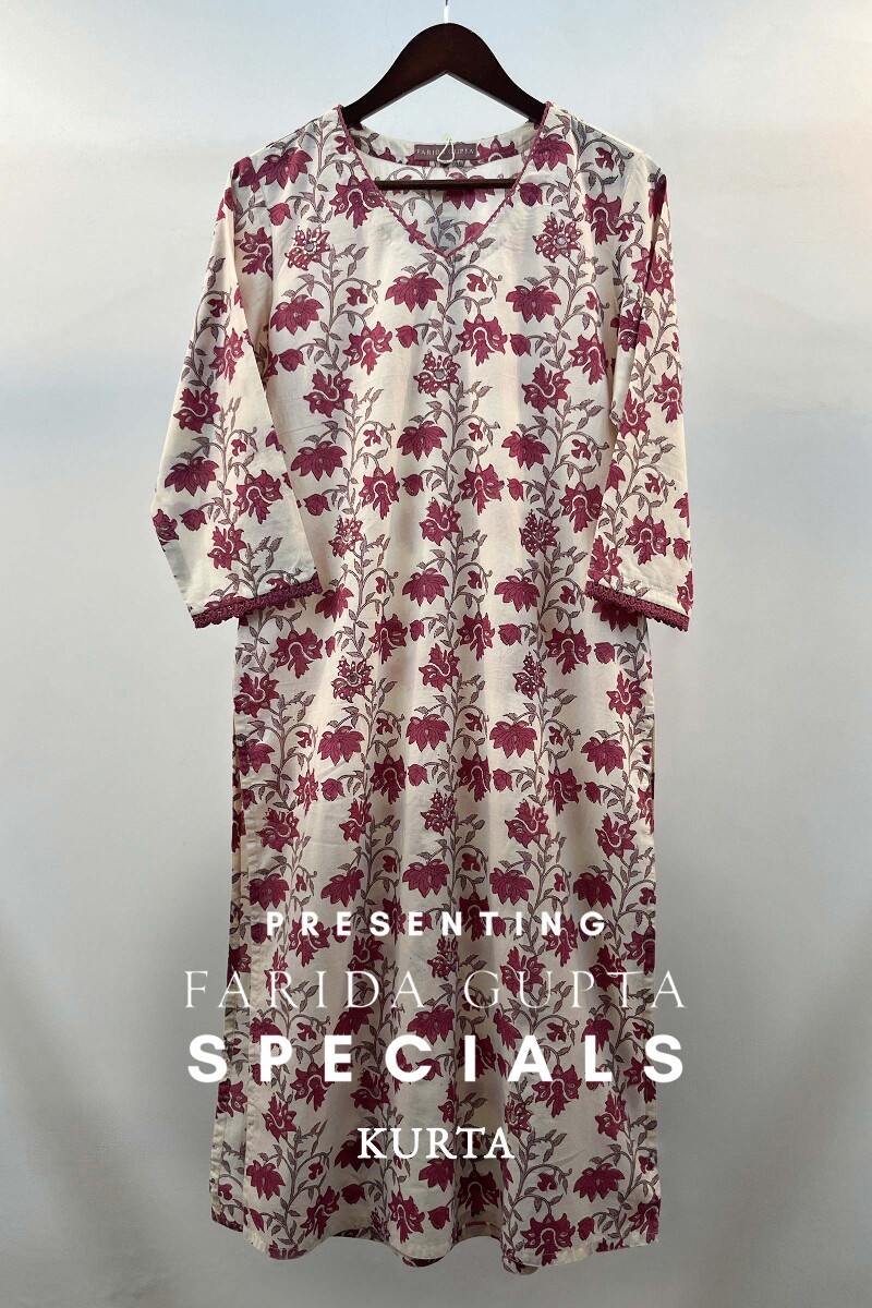FG Specials: 1 of 1- Off-White Hand Block-Printed Cotton Kurta