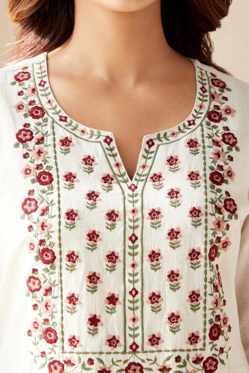 Off-White Handcrafted Straight Cotton Linen Kurta