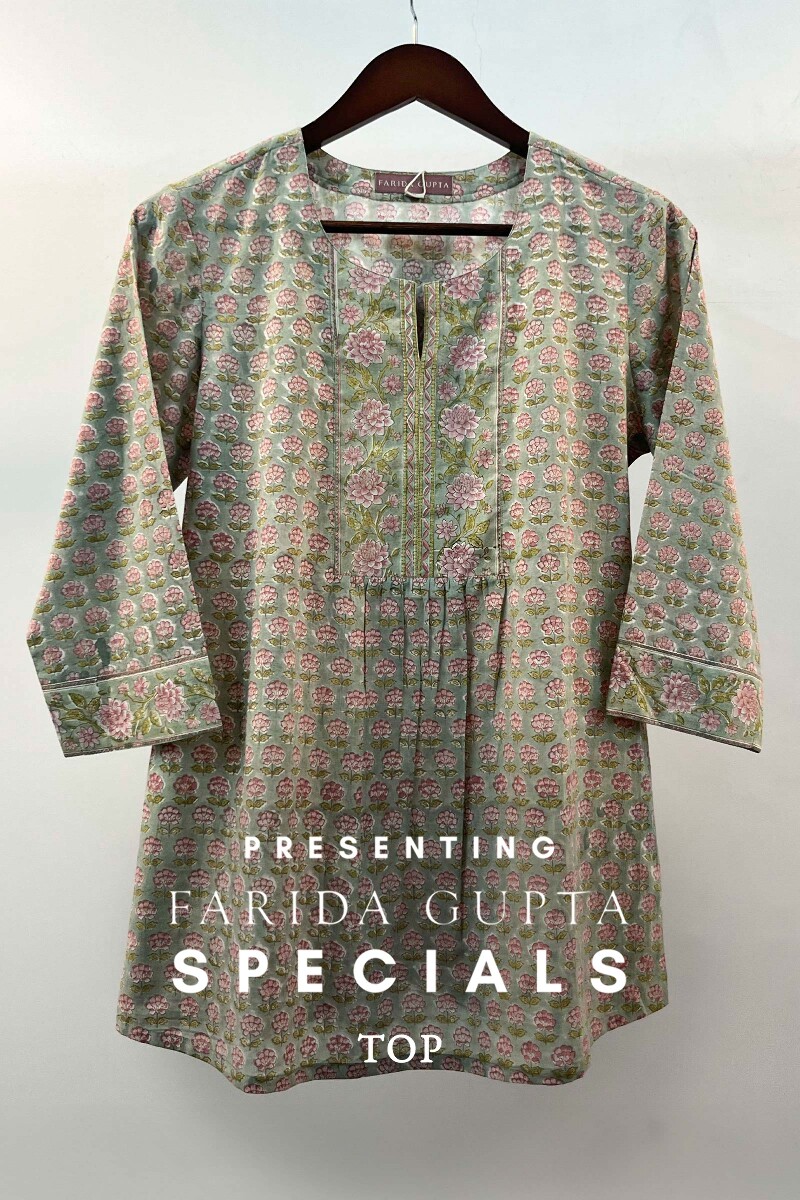 FG Specials: 1 of 1- Green Hand Block-Printed Cotton Top