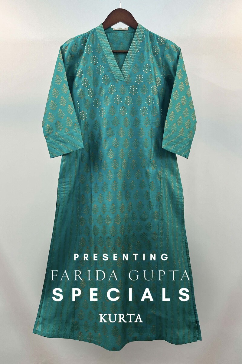 FG Specials: 1 Of 1- Teal Handcrafted Chanderi Kurta
