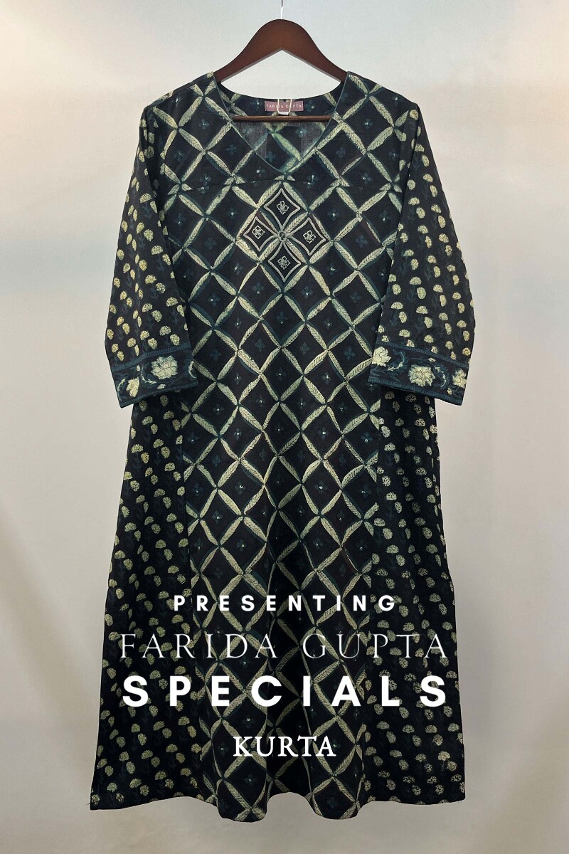 FG Specials: 1 Of 1 - Black Hand Block-Printed Bagru Cotton Kurta