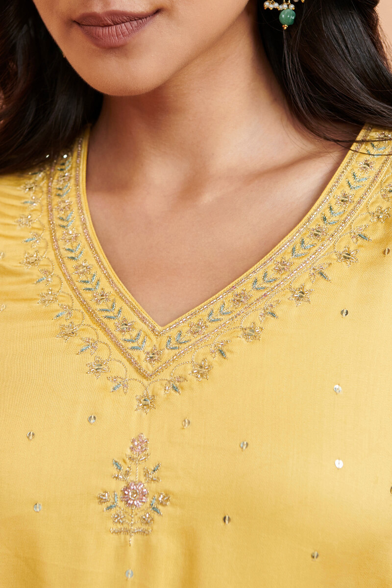 Yellow Handcrafted Straight Modal Kurta
