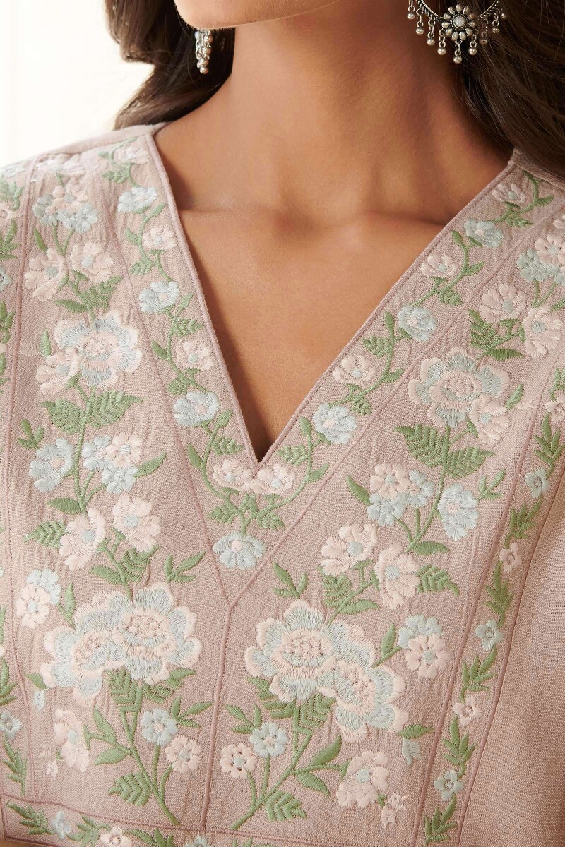 Pink Handcrafted Straight Cotton Flax Kurta