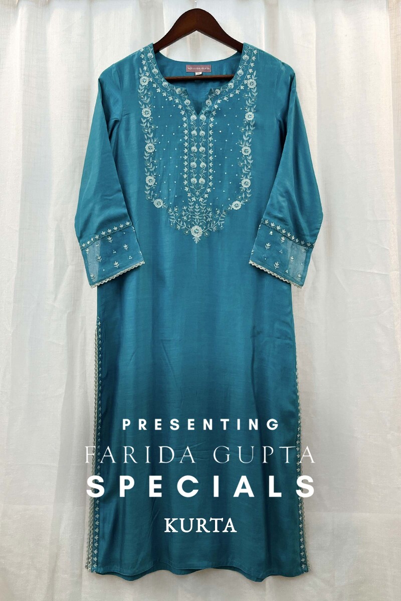 FG Specials: 1 Of 1- Teal Handcrafted Silk Kurta