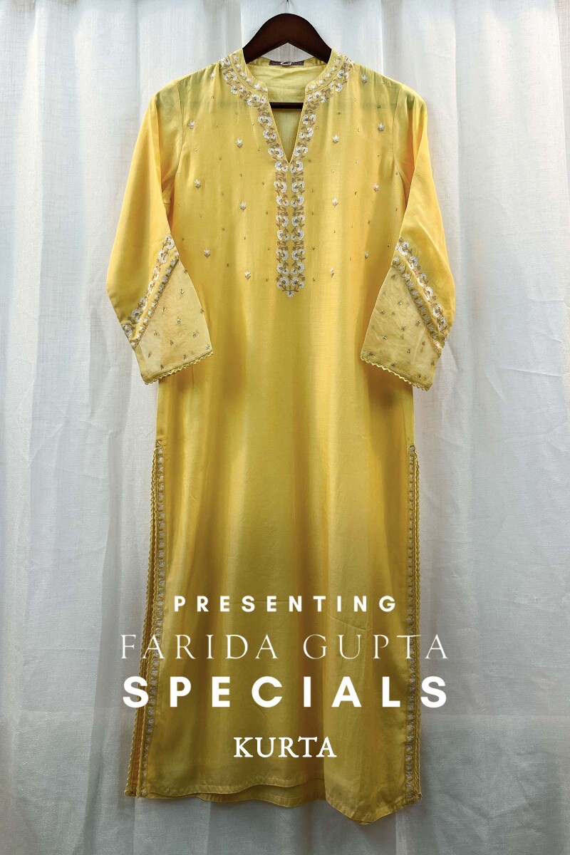 FG Specials: 1 Of 1- Yellow Handcrafted Silk Kurta