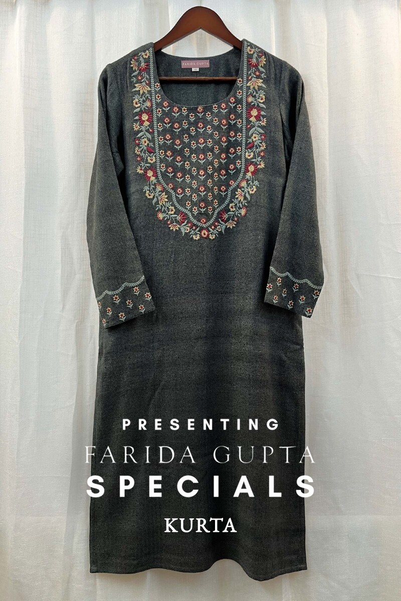 FG Specials: 1 of 1-Grey Handcrafted Faux Wool Kurta