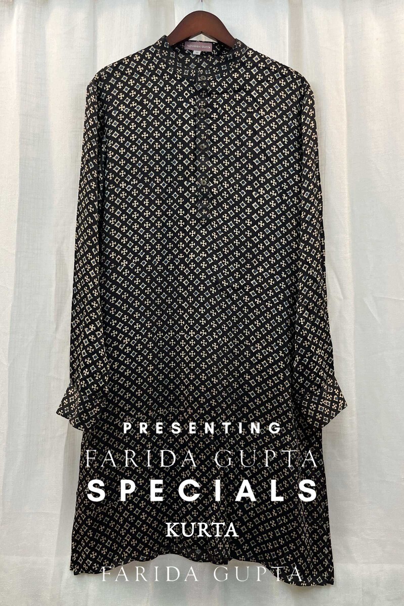 FG Specials: 1 Of 1- Black Hand Block-Printed Modal Men's Kurta
