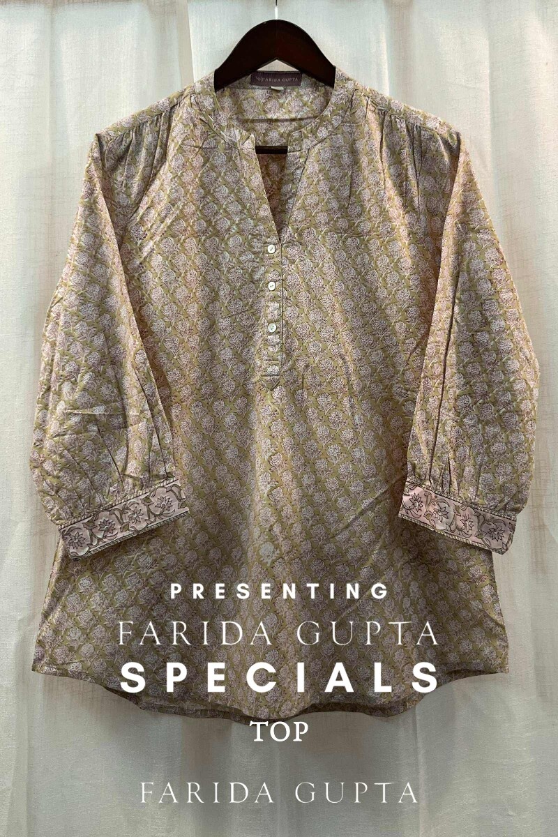 FG Specials: 1 Of 1- Green Hand Block-Printed Cotton Top